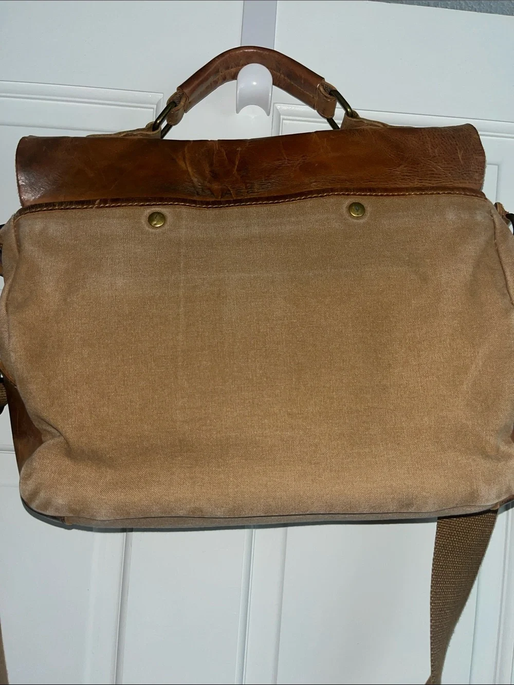 SMRITI Canvas and Leather Messenger Bag - Brown